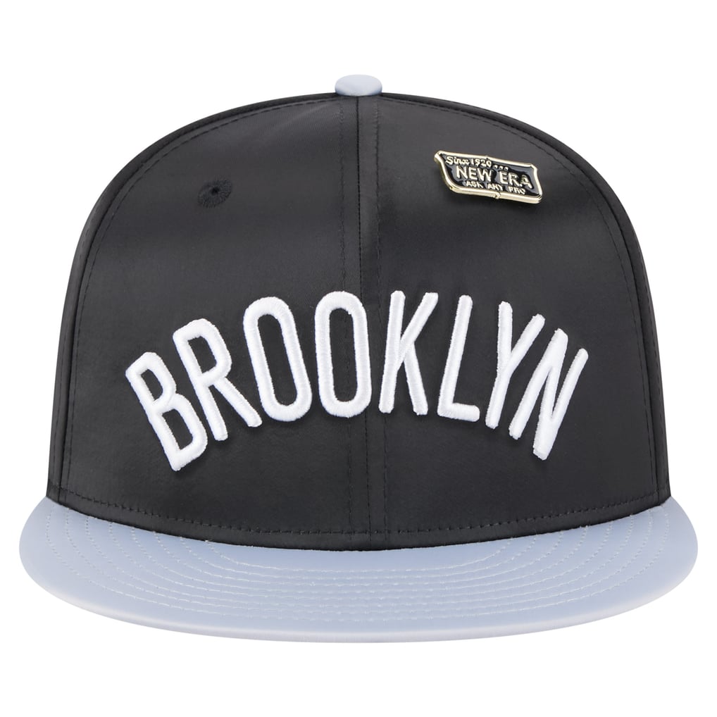  Brooklyn Nets New Era Throwback Satin Vintage Pin Two-Tone 59FIFTY Fitted Hat - Black/Gray